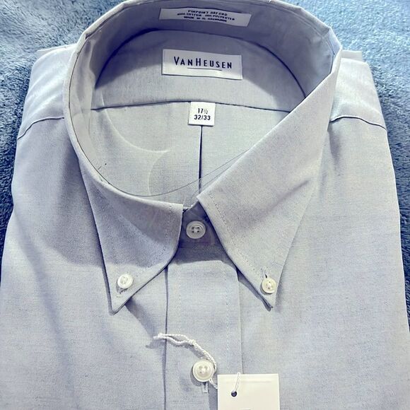 Van Heusen Gray pinpoint Oxford size 17.5 - Picture 1 of 5